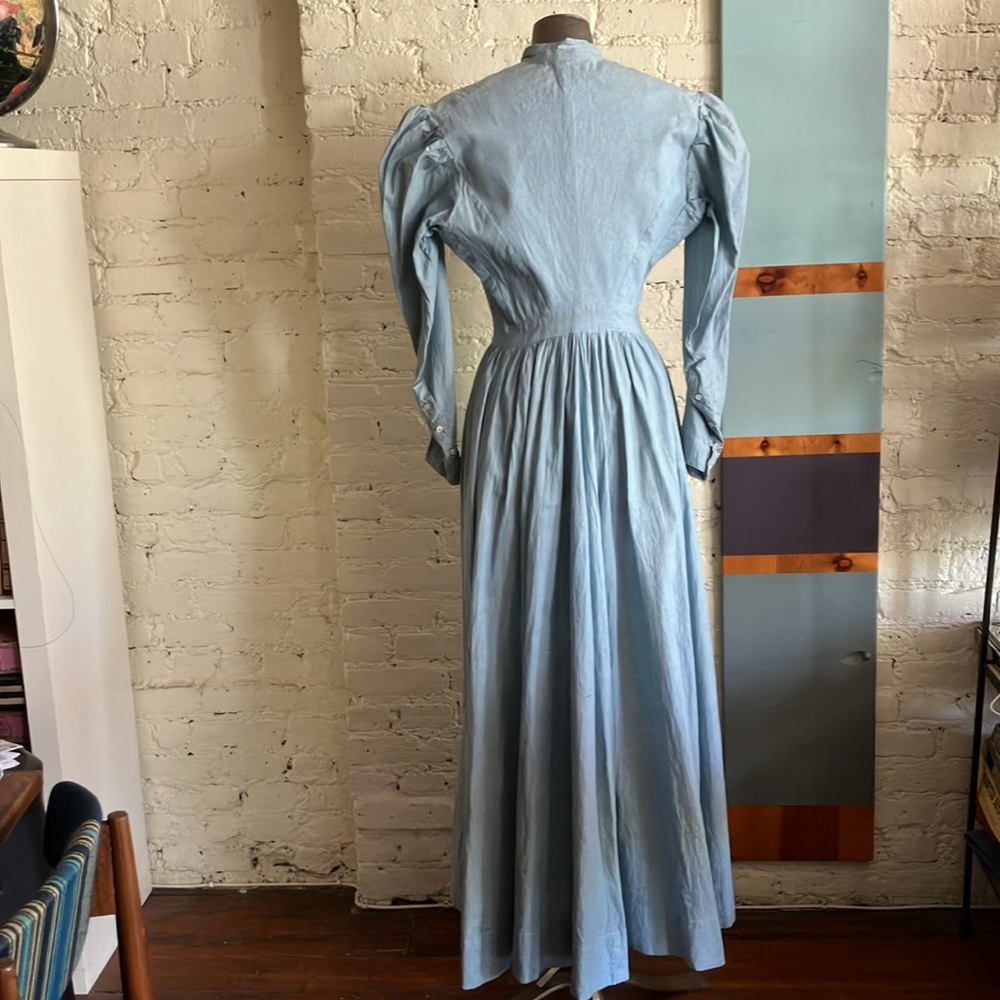 Dead stock antique blue cotton chambray long sleeve prairie dress size XS - Picture 3 of 16